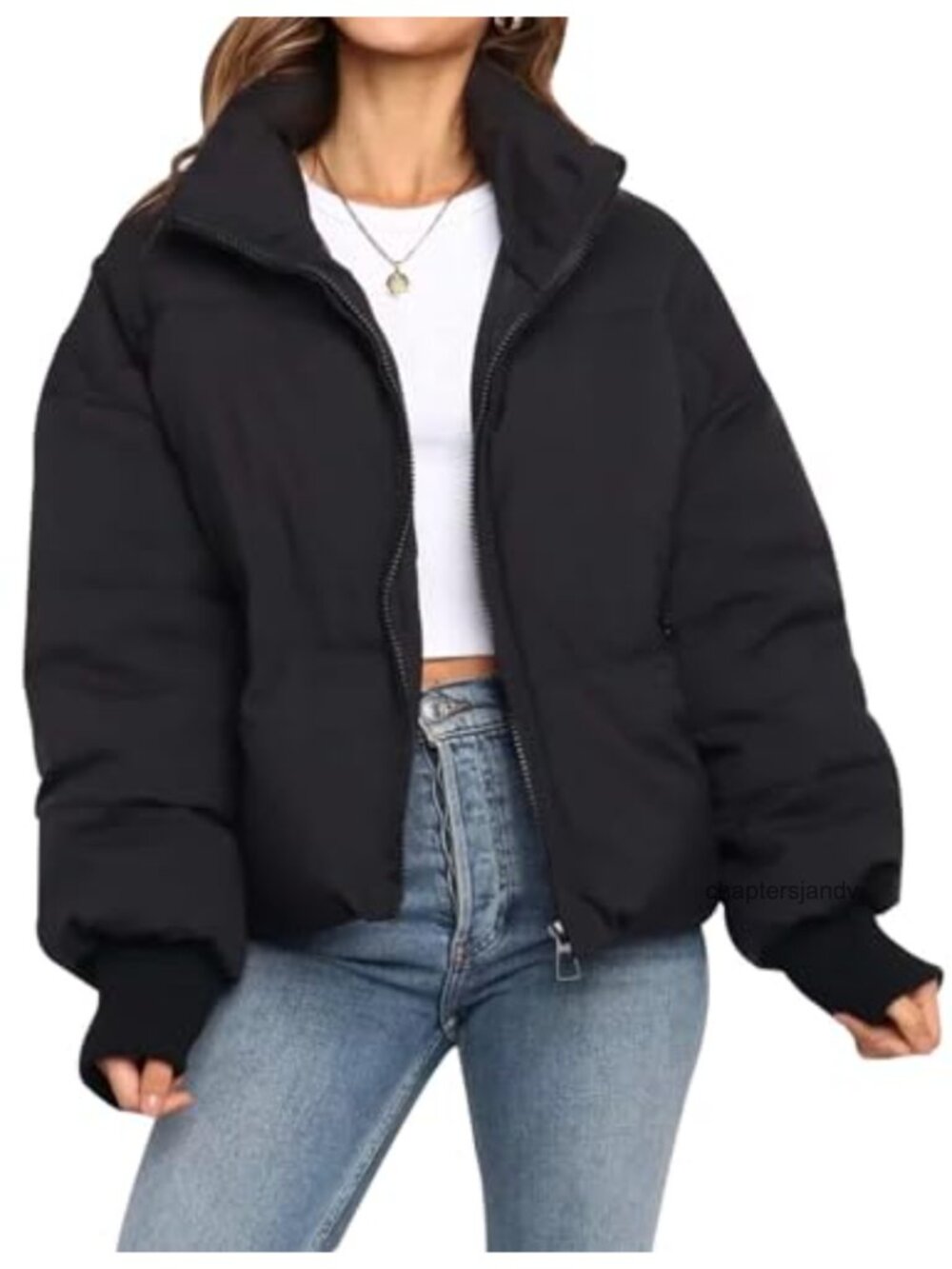 Women's Cropped Puffer Jacket Quilted Zip Front Winter Coat